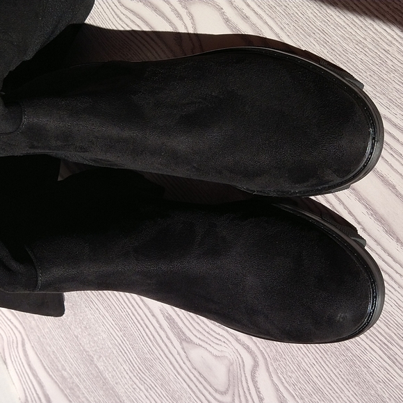 Unisa Black Tall Knee Faux Suede Boots Slip-On Elastic - Picture 13 of 16